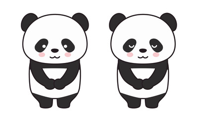 Set of panda bowing to someone. Vector illustration isolated on a white background.