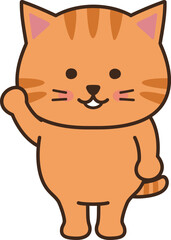 Tabby cat waving a hand. Vector illustration isolated on a white background.