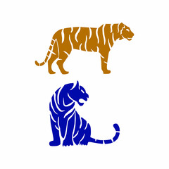 Set of big tigers symbols of the year. Collection of portraits of predatory wild cats. Illustration of tigers of different colors. Vector