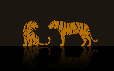 Big tigers set. Collection of portraits of predatory wild cats. Tiger illustration. An image of a predator. Vector