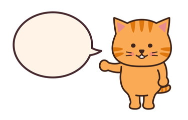 Tabby cat talking to someone with a speech bubble. Vector illustration isolated on a white background.