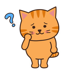 Tabby cat having doubts. Vector illustration isolated on a white background.