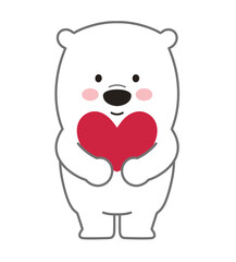 Polar bear with a love heart. Vector illustration isolated on a white background.