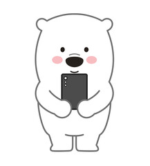 Polar bear with a smartphone. Vector illustration isolated on a white background.