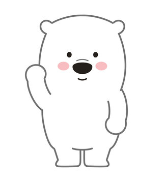 Polar bear waving a hand. Vector illustration isolated on a white background.