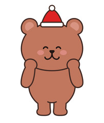 Bear wearing a Santa hat happily. Vector illustration isolated on a white background.