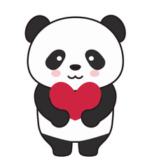 Panda with a love heart. Vector illustration isolated on a white background.