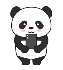 Panda with a smartphone. Vector illustration isolated on a white background.
