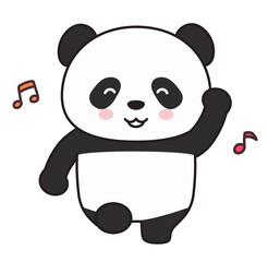 Panda dancing happily with musical notes. Vector illustration isolated on a white background.