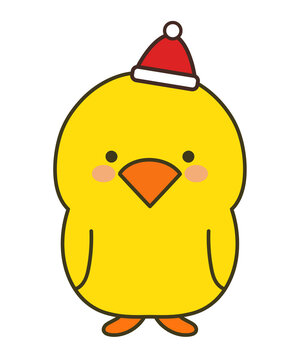 Chick wearing a Santa hat. Vector illustration isolated on a white background.