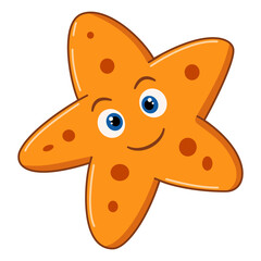 Cartoon orange starfish on white background