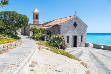 Beautiful church near the sea in Bordighera - obrazy, fototapety, plakaty