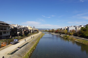 Fototapeta na wymiar Kyoto, Japan. Kamogawa river.
