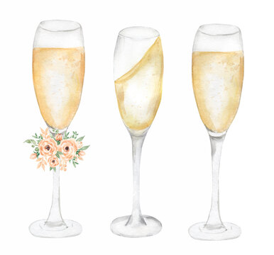 Watercolor Champagne Clipart, Christmas Celebration illustration, New Year Party, Wedding clipart, Vine Champagne Glass, Wedding Invites Card, Logo, scrapbooking