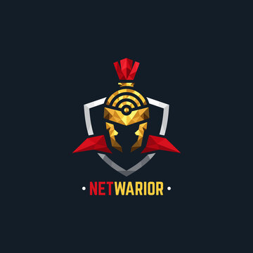 net warrior helmet with polygonal logo style