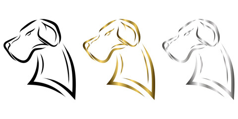 Black gold and silver line art of Great Dane dog head. Good use for symbol, mascot, icon, avatar, tattoo, T Shirt design, logo or any design you want. - obrazy, fototapety, plakaty