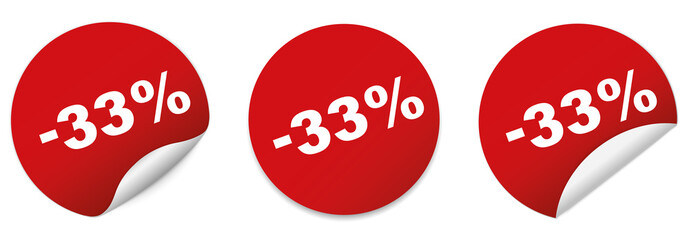 -33 Percent Sale - red round sticker vector banner on white background