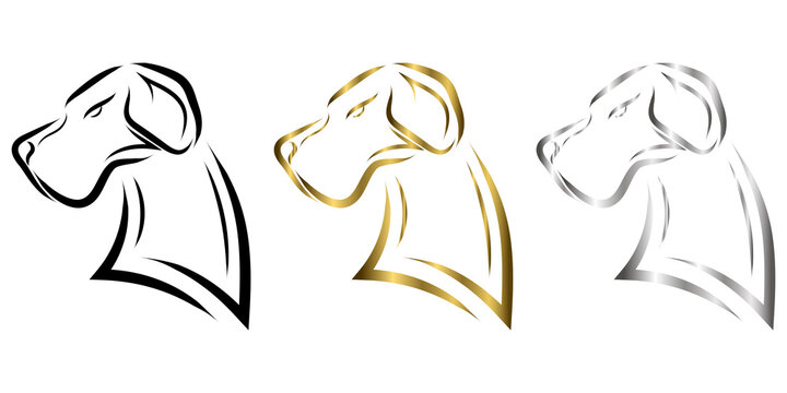 Black gold and silver line art of Great Dane dog head. Good use for symbol, mascot, icon, avatar, tattoo, T Shirt design, logo or any design you want.