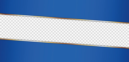 long blue ribbon banner with gold frame with transparent place