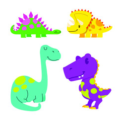 cute dinosaurs vector illustration, cute little dinosaurs vector set