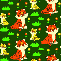 cute little tiger seamless pattern cartoon vector illustration