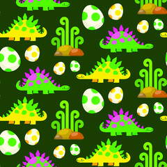 cute dinosaurs vector illustration, stegosaurus cute little dinosaurs seamless pattern
