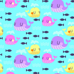cute little whale seamless pattern vector illustration
