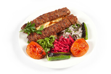 Traditional Turkish Adana Kebab and Salad