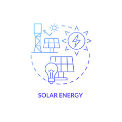 Solar energy blue gradient concept icon. Renewable energy sources. Clean power abstract idea thin line illustration. Isolated outline drawing. Roboto-Medium, Myriad Pro-Bold fonts used