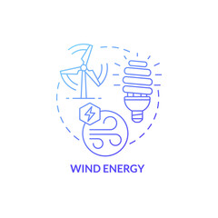 Wind energy blue gradient concept icon. Green technology. Renewable energy abstract idea thin line illustration. Isolated outline drawing. Roboto-Medium, Myriad Pro-Bold fonts used
