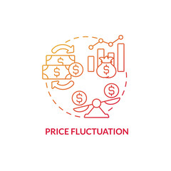 Price fluctuation red gradient concept icon. International stock prices changing abstract idea thin line illustration. Isolated outline drawing. Roboto-Medium, Myriad Pro-Bold fonts used