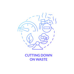 Cutting down on waste blue gradient concept icon. Environment and ecology safety abstract idea thin line illustration. Isolated outline drawing. Roboto-Medium, Myriad Pro-Bold fonts used