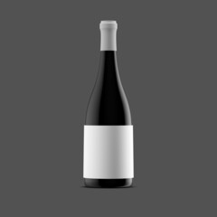 Poster. Wine bottle with a white label on a black background. 3D illustration