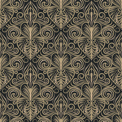 Damask seamless vector pattern. Classic vintage damask ornament, royal victorian geometric seamless pattern for wallpaper, textile, packaging. Floral baroque pattern, brown background 