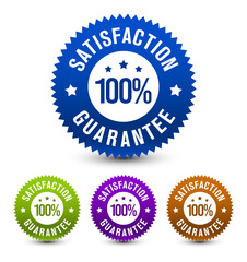 4 colored 100% satisfaction guarantee design badge design isolated on white background. vector design. 
