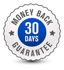 30 days money-back guarantee silver-colored badge. vector design. 
