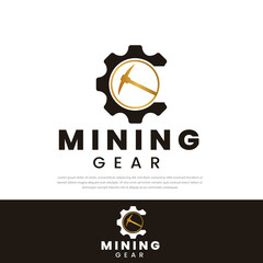 Fototapeta premium Mining Logo Design golden ax gears.design templates,symbols,icons,illustrations