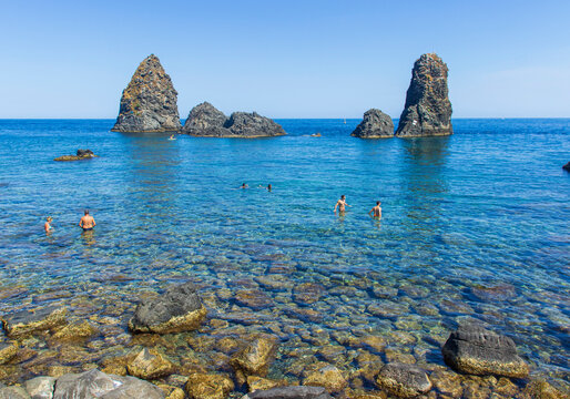 The Ciclopi Islands, located in front of the coast of Acitrezza, are a small archipelago of Sicily, in Italy. They were formed as a result of intense volcanic activity about half a million years ago.