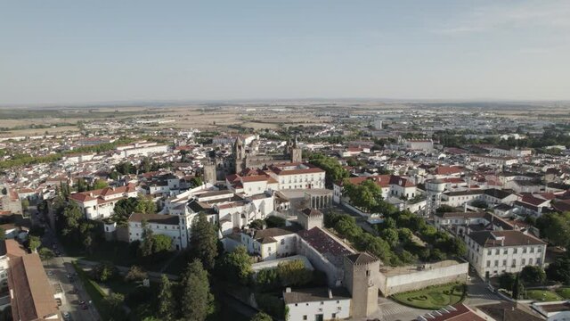 Panoramic aerial view of Evora cityscape, Alentejo, Portugal