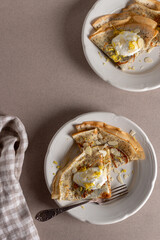 Poppy seed crepes, Pancakes, or blini almonds and sour cream. Shrovetide. Space for text. 