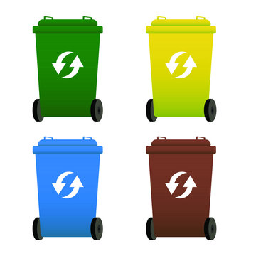 Bin icon. Trash can. Recycle icons set. Biodegradable, compostable, recyclable icon set. Vector illustration rubbish box on wheels

