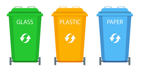 Bin icon. Trash can. Recycle icons set. Biodegradable, compostable, recyclable icon set. Vector illustration rubbish box on wheels
