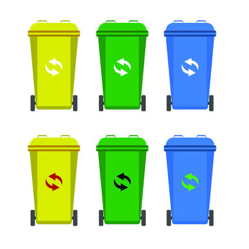 Bin icon. Trash can. Recycle icons set. Biodegradable, compostable, recyclable icon set. Vector illustration rubbish box on wheels
