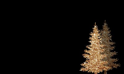 Golden glitter of Christmas tree decoration on black background