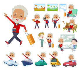 旅行に関する赤ジャージ高齢男性のセット