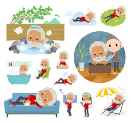 リラックスに関する赤ジャージ高齢男性のセット