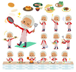 料理に関する赤ジャージ高齢男性のセット