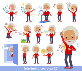 劣等感に関する赤ジャージ高齢男性のセット