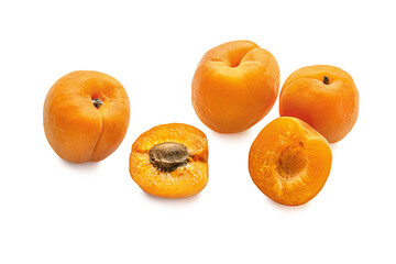 ripe sweet juicy apricots isolated on white