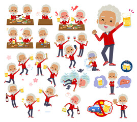 お酒に関する赤ジャージ高齢男性のセット